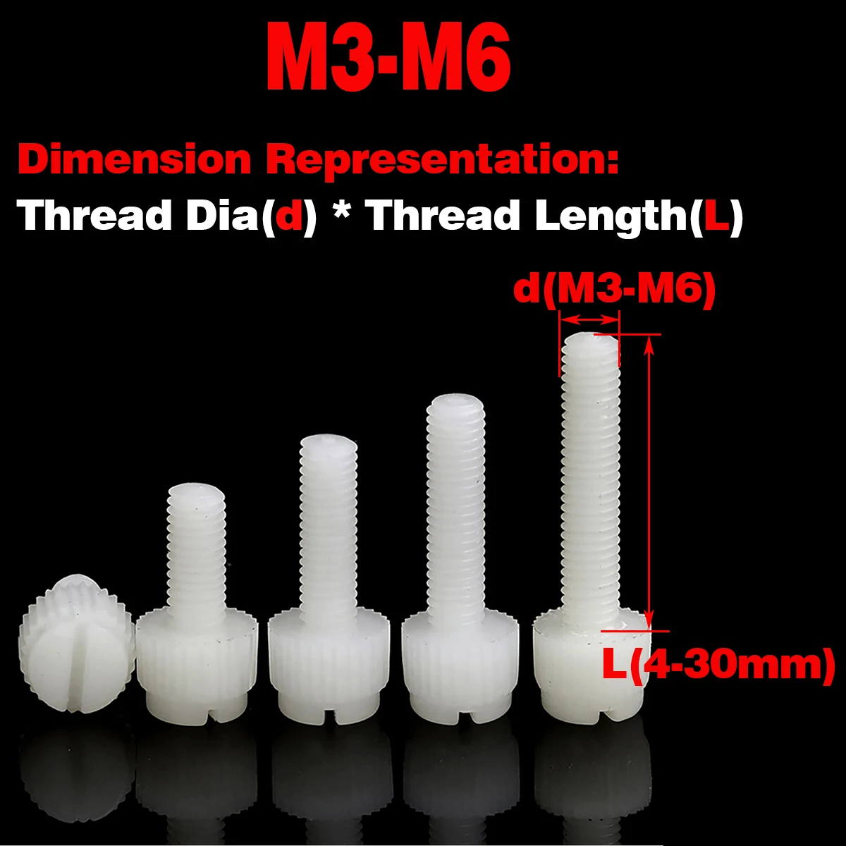 Нейлоновый шлицевый накатанный винт/пластиковый односторонний ручной затягиваемый винт M3M4M5M6