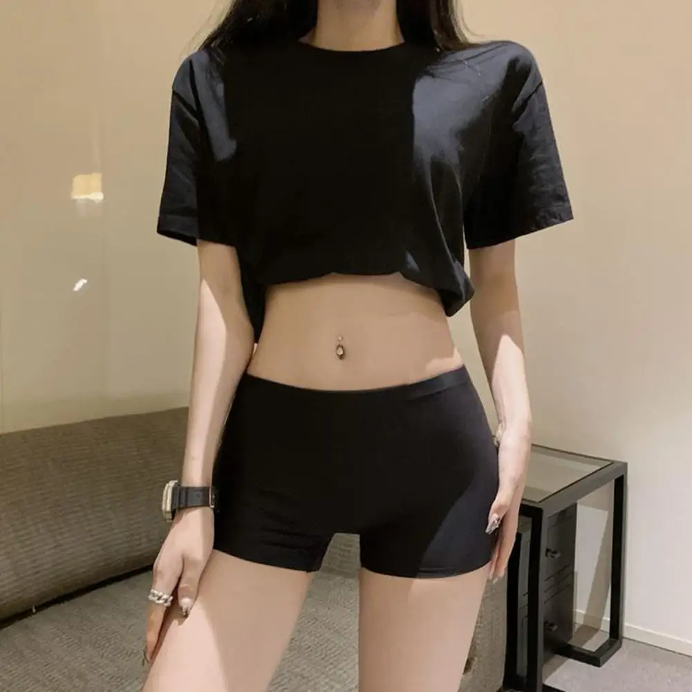 여성 안전 팬츠 고탄력 단색 아이스 실크 심리스 미드웨이스트 속건 스커트 이너 숏츠 요가 숏팬츠