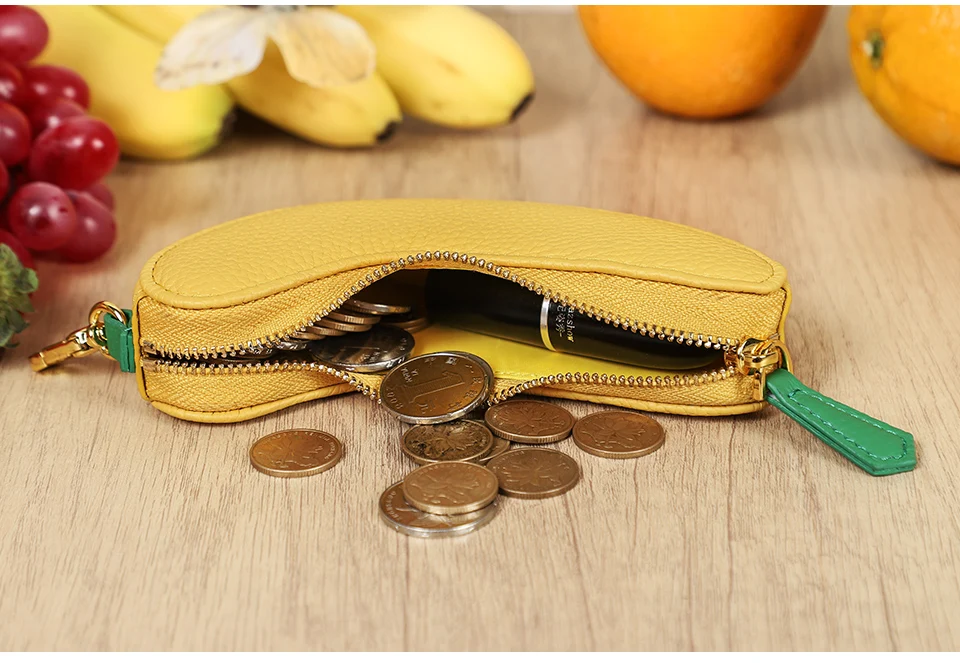 CONTACT'S Genuine Leather Bag Charm, Fruit Series Mini Pouch Keychain, Cute Handbag Pendant for Women, Female Small Item Holder