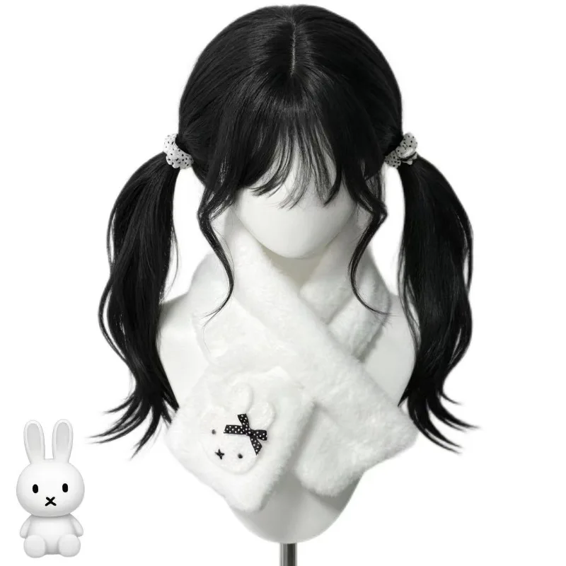 Neuer Miffy-Schal, hoher Farbwert, Cartoon-Motiv, schwarze Punkte, Hasenform, kreativ, für Studentinnen, Mädchenherz, süßer, verdickter, warmer Schal – Detail 4