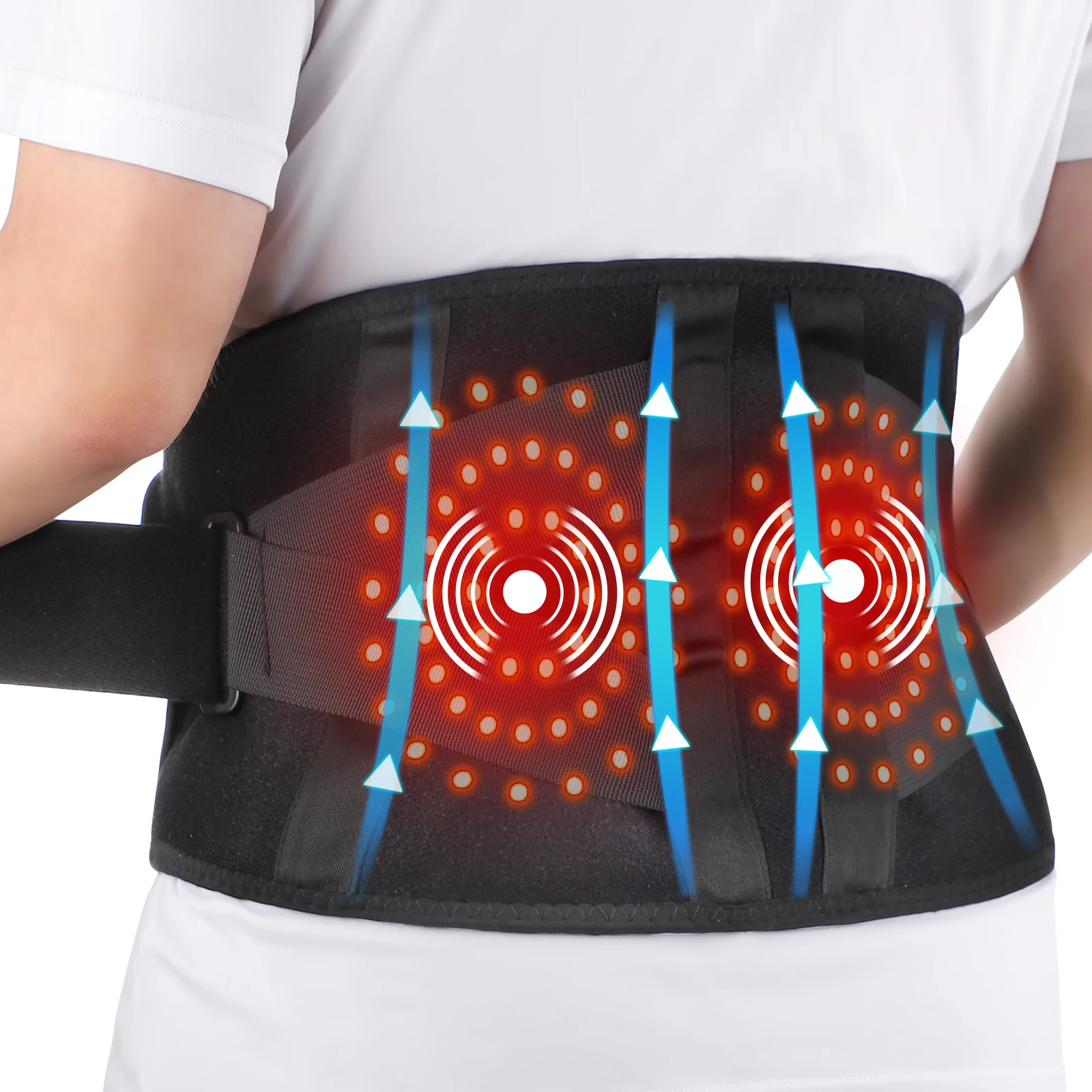 Electric Heating Vibration Back Support Massage Belt, 5 Temperature Settings 2 Motor Vibration Waist Wrap, Rechargeable Red Light Lumbar Brace