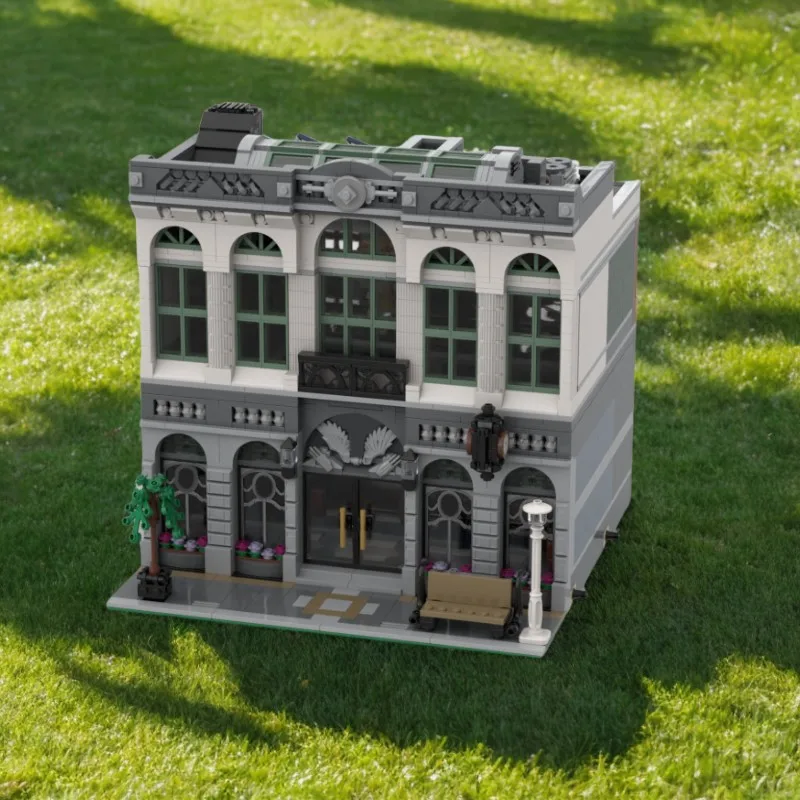 2713 stücke MOC Städtischen Architektur Ziegel Bank Ohne Ecke 32x32 Klassische Finanz Gebäude DIY Bausteine Geburtstag Spielzeug geschenk
