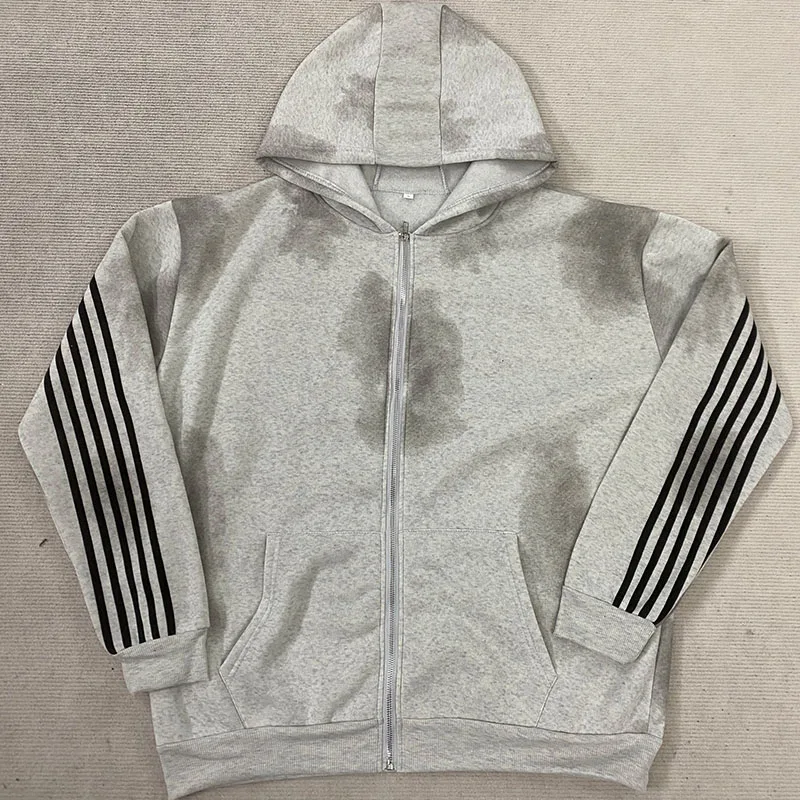 Autunno Inverno Pendolarismo Joker Cappotto da donna Estetica a righe vintage Cardigan con cerniera con cappuccio a maniche lunghe con cuciture alla moda semplice