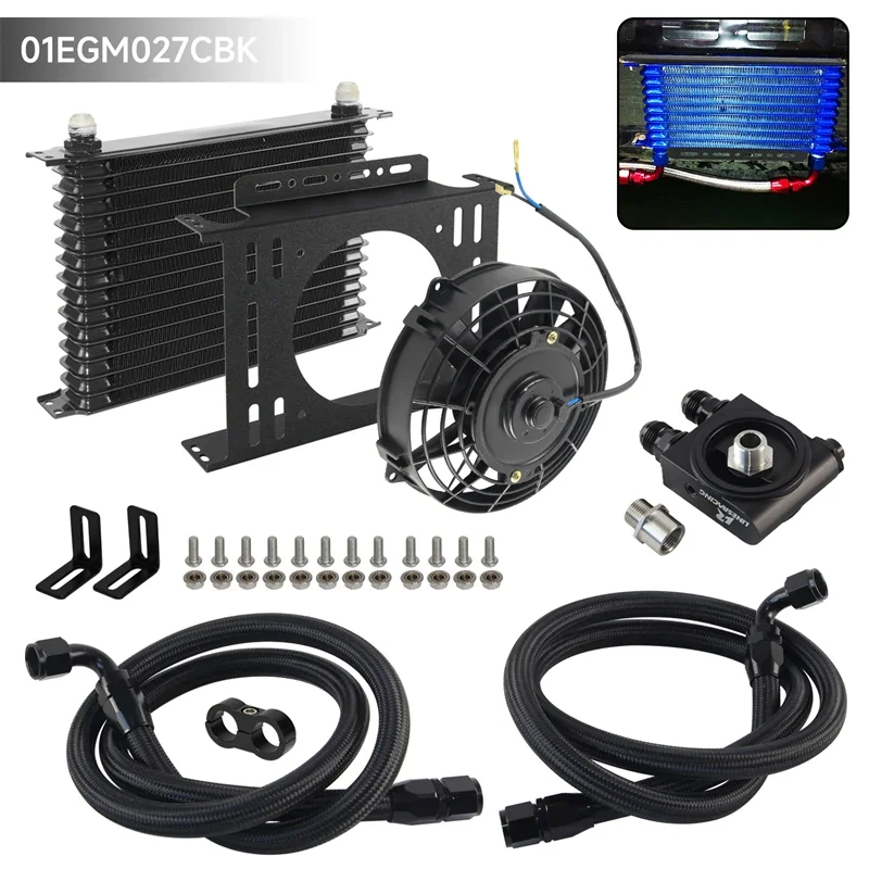 Universal Trust Style AN10 15 Row Oil Cooler New w/ Filter Adapter 73±0.5° Bracket 7