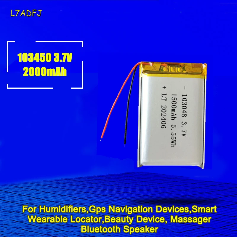 103048 Lipo Batteries 1500mAh 3.7V Polymer Lithium Battery For GPS Humidifiers Smart Wearable Locator Bluetooth Speaker