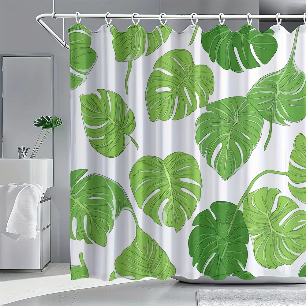 

Занавеска для душа с рисунком листьев монстеры, ткань полиэстер, с крючками, можно стирать в машине, декор ванной комнаты.