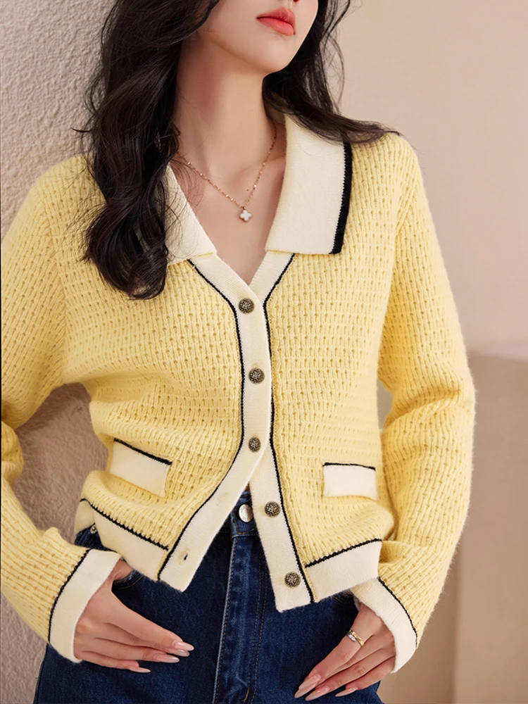 Korean Fashion Knitted Cardigan Women 2024 New Solid Color Lapel Sweater Casual Versatile Chic Long Sleeve Tops