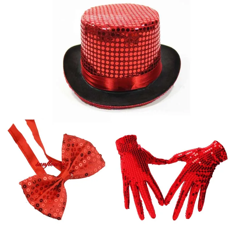 Man Women  Party Sequins Hat Jazz Cap Dance Show Birthday Hats Tie Bow Gloves    Xmas Wedding Festival