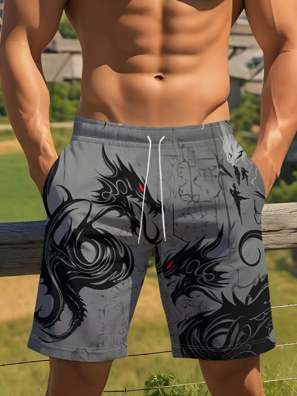 

Мужские быстросохнущие шорты с принтом дракона, летние модные повседневные шорты с завязками, дышащая одежда для отпуска и путешествий для мужчин