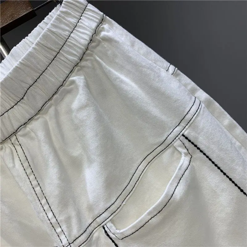 Jeans da papà Hip-hop bianchi donna 2023 tasca trapuntata allentata sottile che copre carne Harem pantaloni larghi Bloomers Jeans da donna