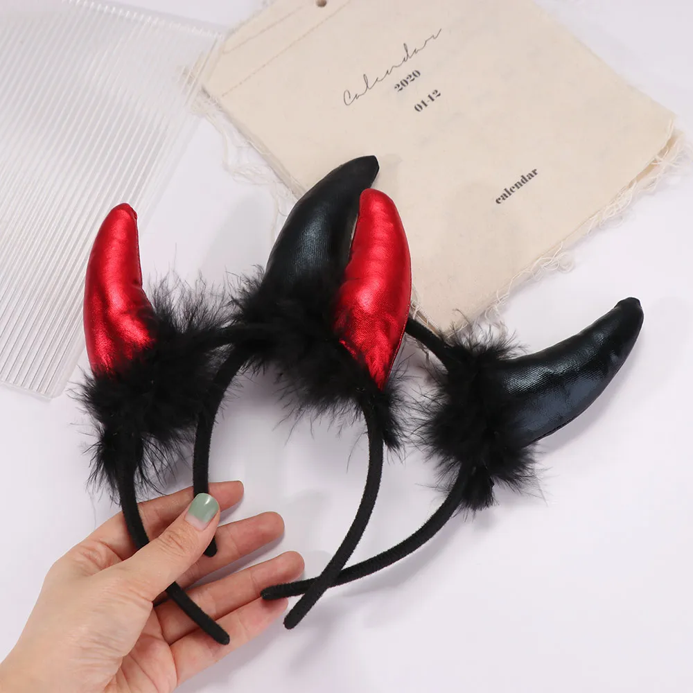 Red Black Feather Ox Horns Headband Cosplay Gothic Halloween Hair Band Headpiece Swallow Shaped Demon Hair Hoop Women Men