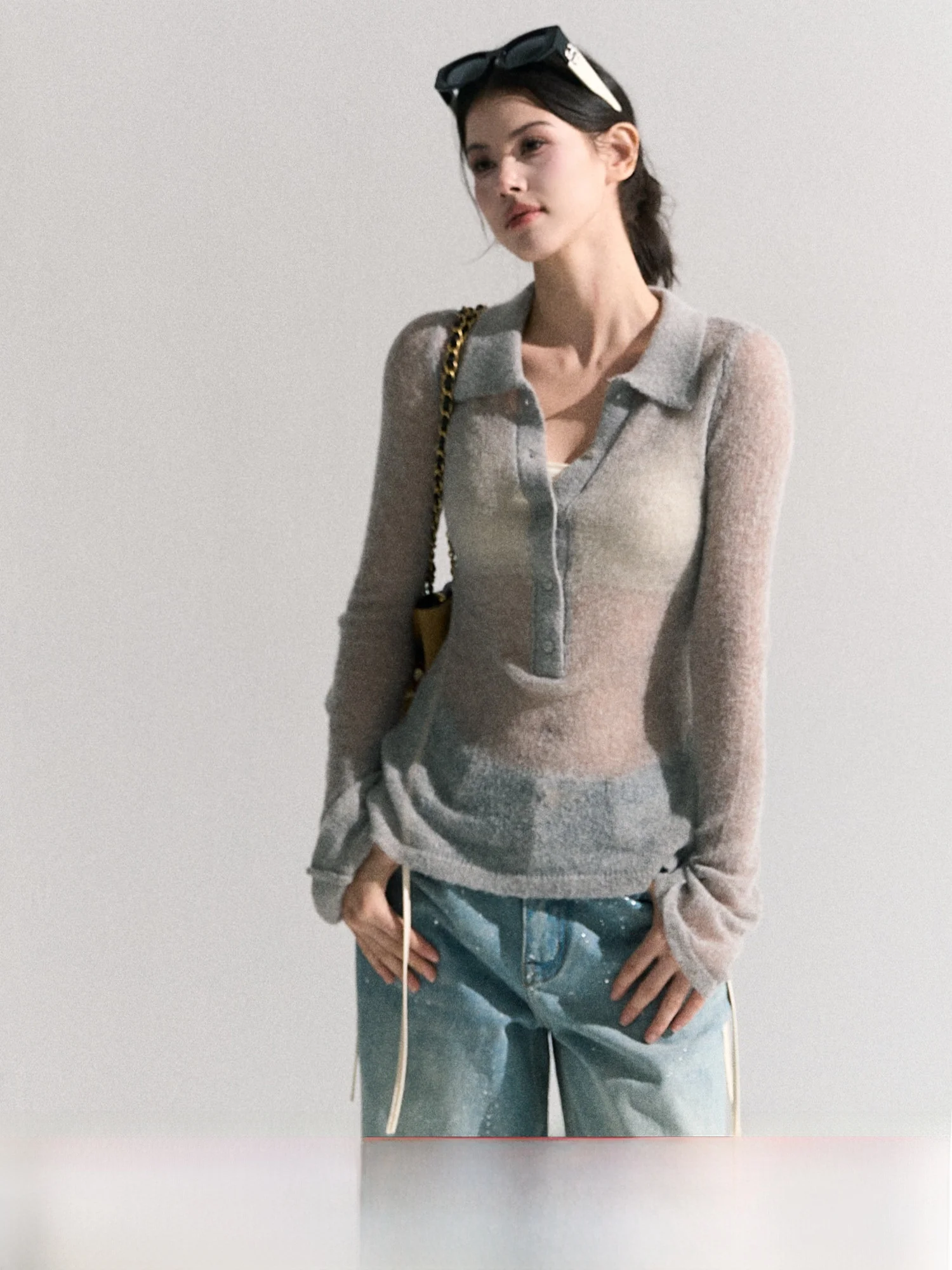 

OAKMOO Women's Long Sve V-Ne Knitted Sweater Wool Blend Casual Comfortable Neline Top Eco-Friendly Fiber Knitwear