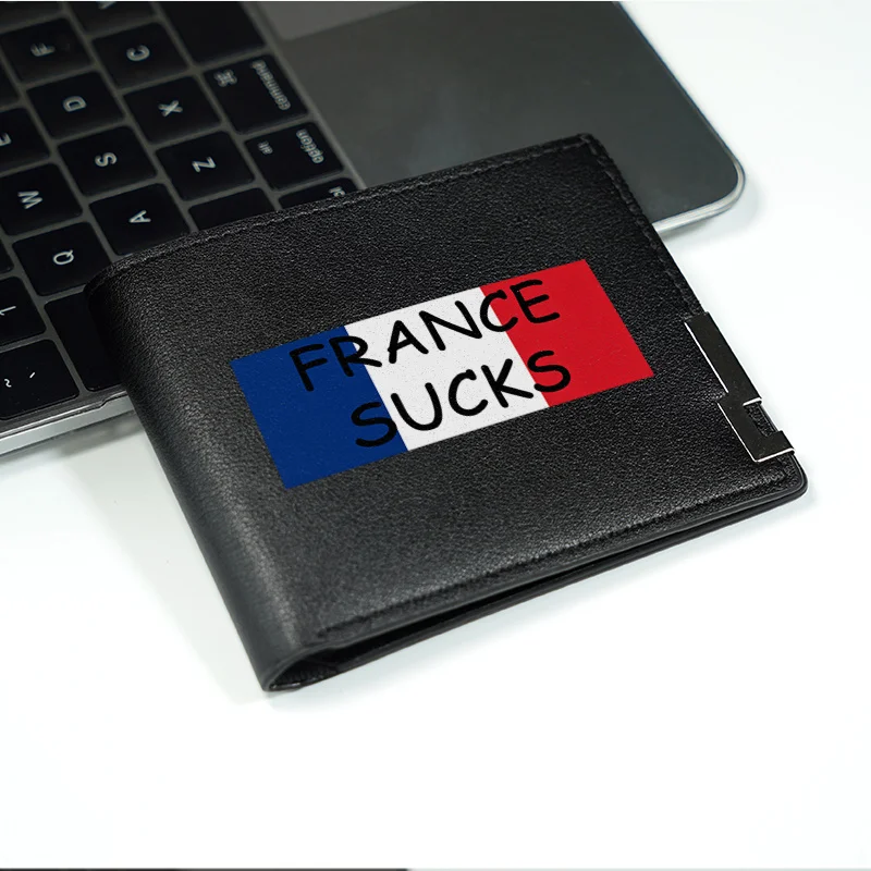 FRANKREICH SUCKS FLAGGE DESIGN SCHLANKE BRIEFTASCHE FÜR HERREN PU-LEDER LANGLEBIGES, LEICHTGEWICHTES BUSINESS-MODISCHES ZUBEHÖR MODERNE MINIMALISTISCHER STIL