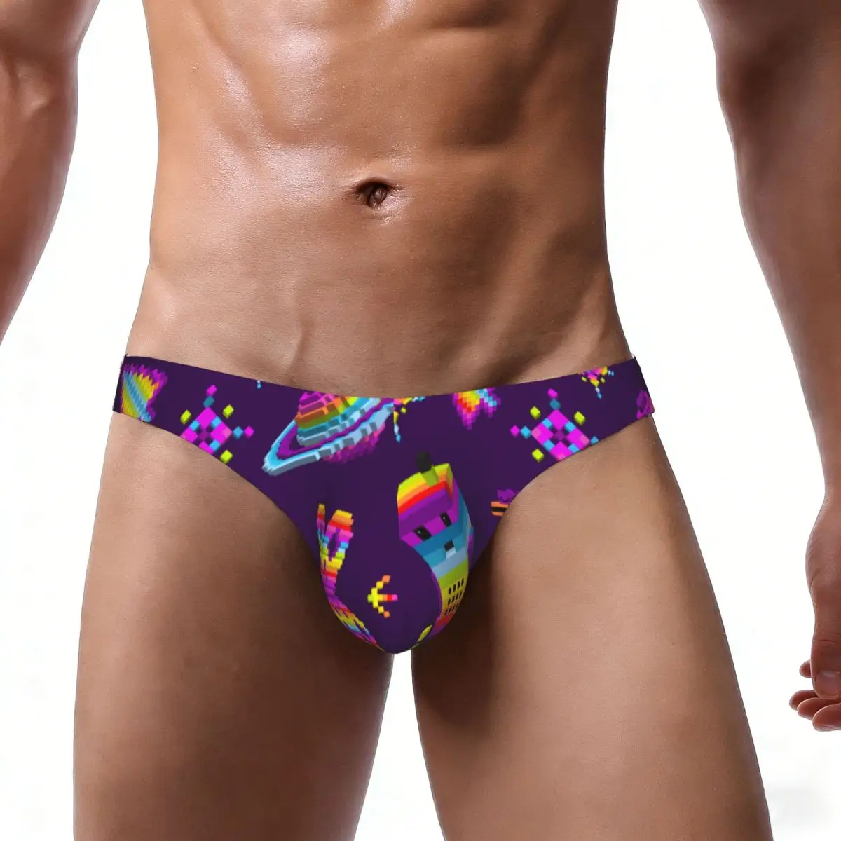 Men's Sexy Briefs Breathable Bikini Rainbow Color Robot Cute Men Underpants Low Cut Man Underwear Panties