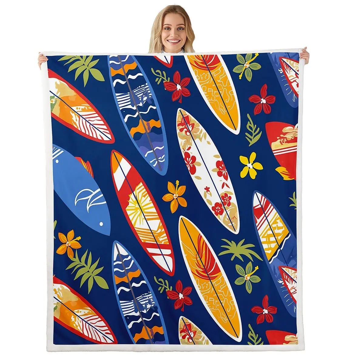 Surfboard Surfing Sports Flannel Fleece Blanket for Sofa Couch Travel Hawaiian Beach Plush Throw Summer Holiday Vacation Blanket