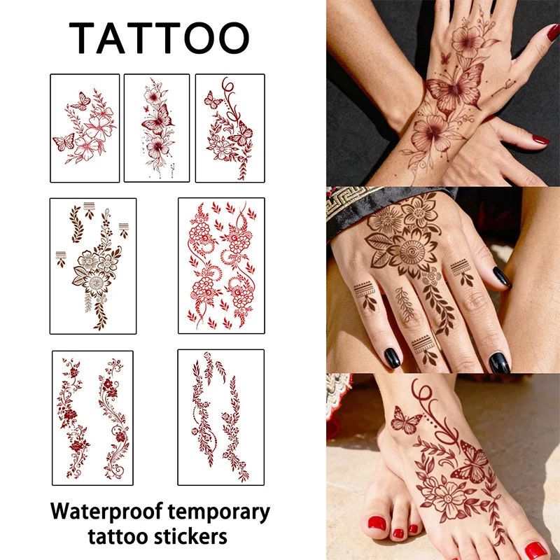 

Henna Flower Temporary Tattoo Sticker, Long-lasting and Waterproof, Ramadan and Weddings Fake Tattoos for Women, For Arm, Leg.