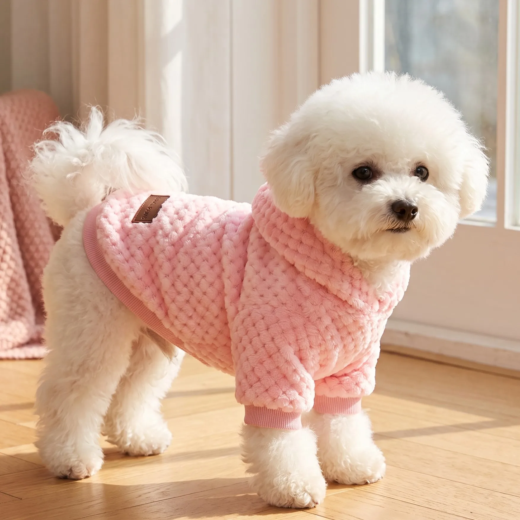 Weicher Polarfleece-Haustiermantel mit Kapuze, warmes Karodesign, ideal für kleine und mittelgroße Hunde, Katzen, Welpen, für den täglichen Gebrauch im Herbst und Winter. – Detail 11