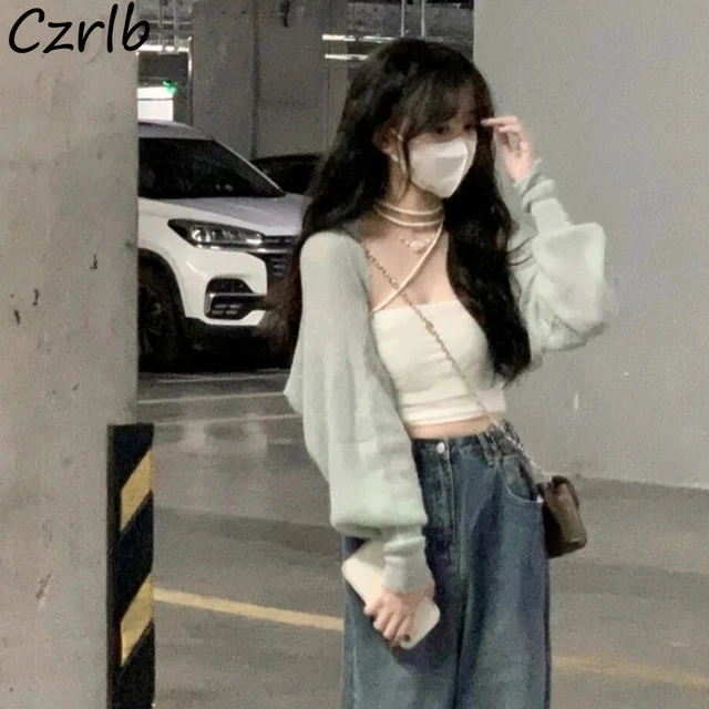 Summer Sets Women Irregular Slim Crop Tops Camisole Cardigan Knitwear Aesthetic Outfits Elegant Y2k Korean Style All match Chic