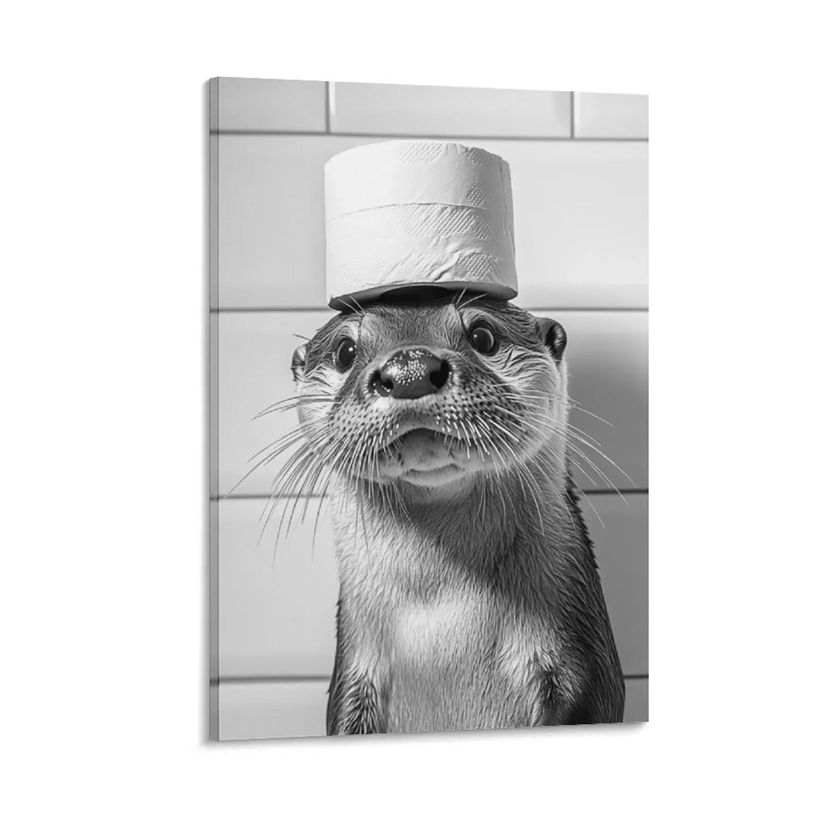

Otter in Bathroom with Toilet Paper on Head Canvas Painting room decoration Wall posters home decor interior