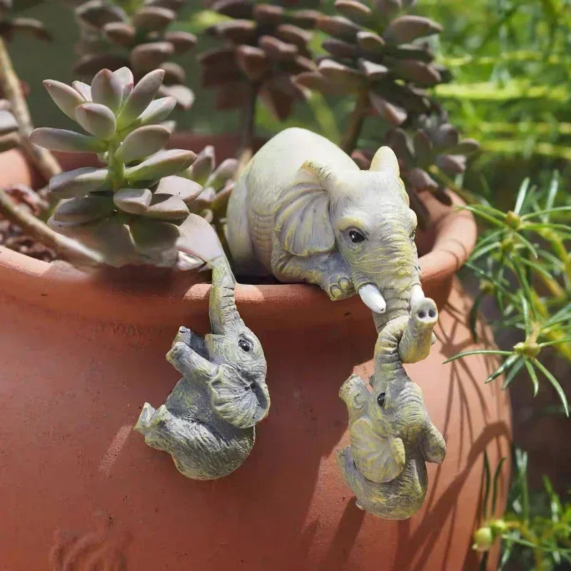 3PCs Śliczne figurki słoni Statuetki zwierząt Figurki z żywicy dla dzieci Prezent Doniczki Dekoracja Akcesoria do dekoracji wnętrz