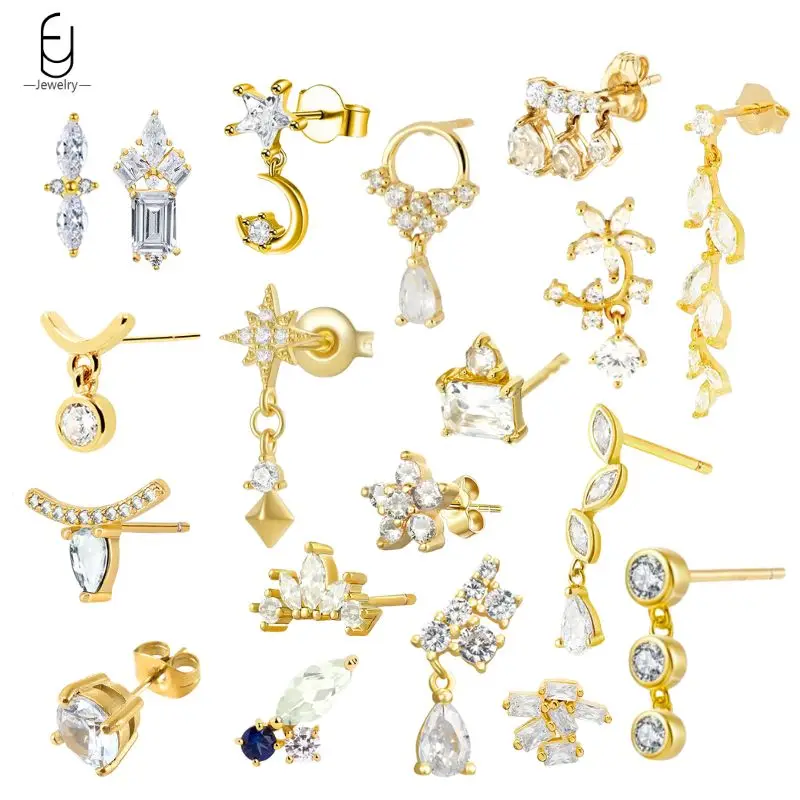

925 Sterling Silver Needle White Zircon Minimalism Tassel Piercing Stud Earring For Women Geometry Ins Earrings Fine Jewelry