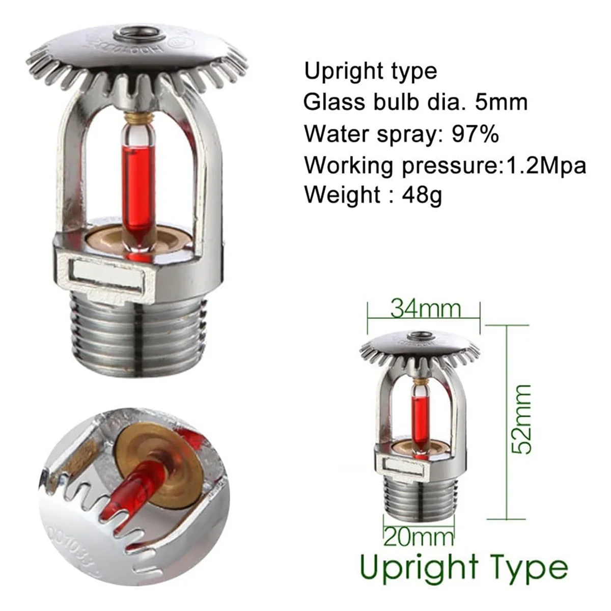 

ABNJ 5Pcs Fire Sprinkler-Head 155℉, Upright Sprinklers-Head Water -Up 68℃ Quick Response 1/2Inch NPT Thread