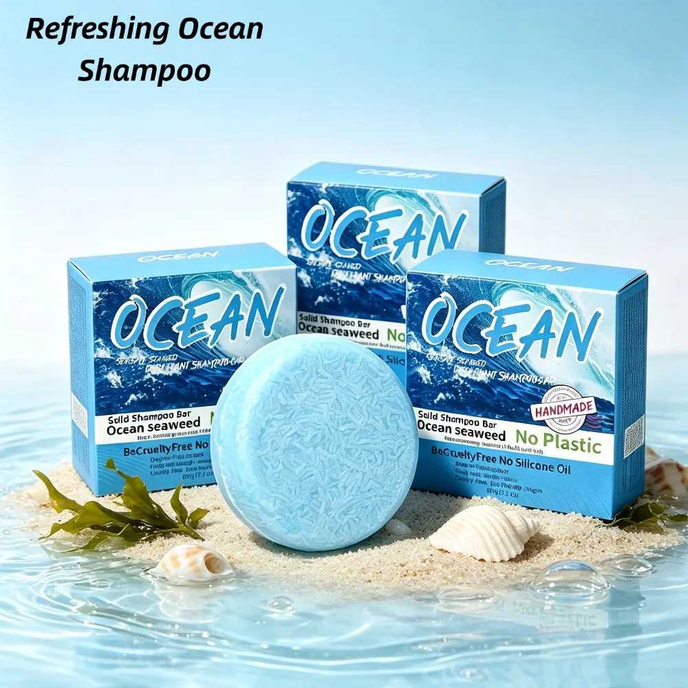 Handmade Ocean Seaweed Shampoo Bar Solid Hair Soap for Repair Fluffy Hair Silicone-Free Organic Extract Organic Hair Care