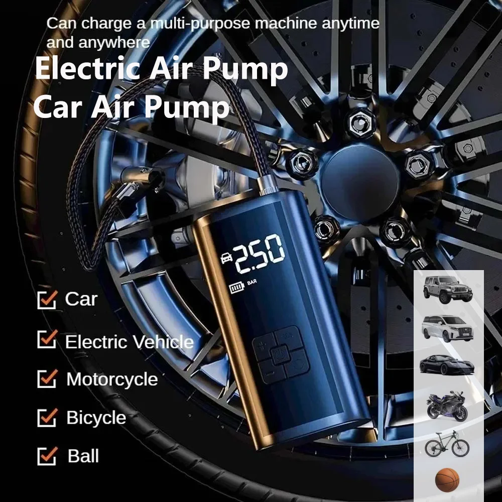 Wireless Wired Digital Air Pump LCD Display LED Light Electric Tire Pump Inflator Air Compressor Portable Tire Pressure Gauge