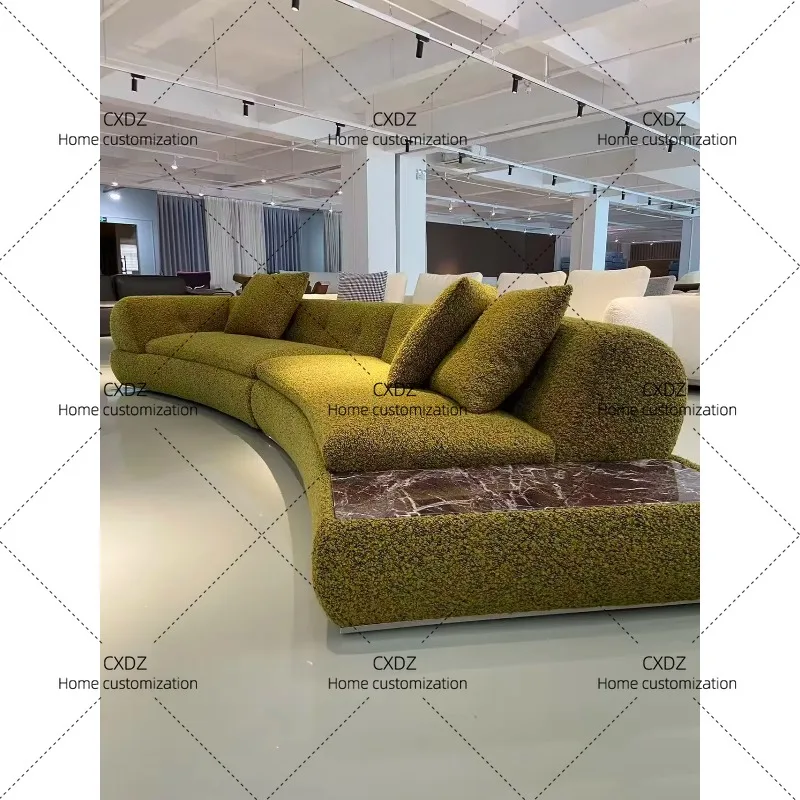 XX minimalist curved fabric sofa villa large flat living room design