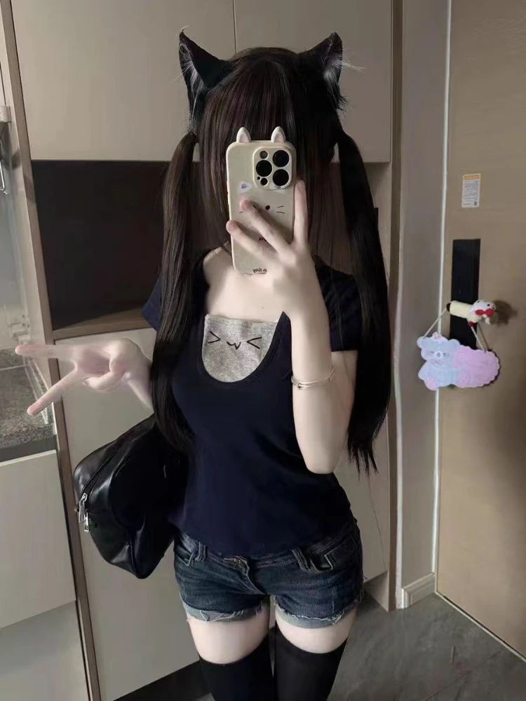 Haftowana koszulka polo na ramię z krótkim rękawem damska letnia konstrukcja gorąca dziewczyna w stylu Vintage styl Preppy krótkie cienkie koszulki stroje