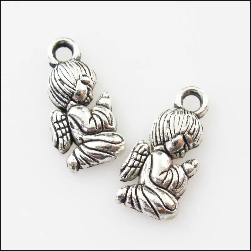 30Pcs Antiqued Silver Color Praying Angel Wings Charms Pendants 8x16mm