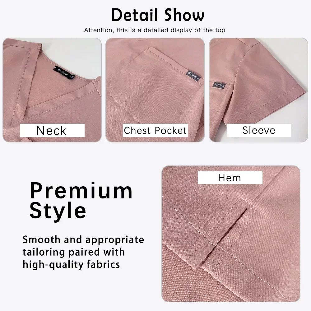 Hospital Doctor Scrubs Set Pockets Medical Surgical Overalls Operating Room Workwear Clinical Nurse Gown Lab Pharmacy Workwear