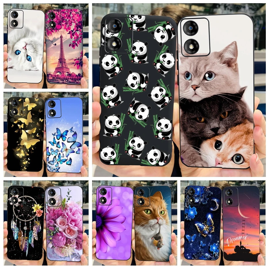 Para Motorola Moto E13 funda lindo gato Panda pintado contraportada fundas de teléfono de silicona suave para Motorola Moto E13 E 13 MotoE13 parachoques