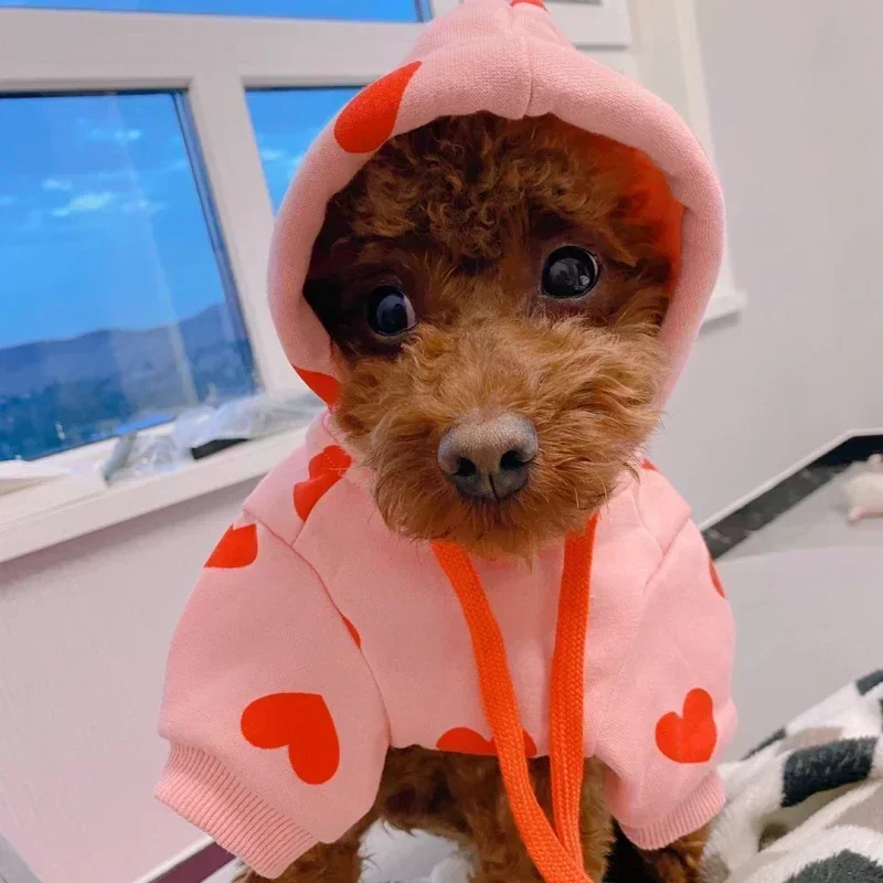 Cute Heart Dog Hoodie Sweatshirt Coat Autumn Winter Pet Dog Clothes Outfit Puppy Yorkie Costume Chihuahua Pomeranian Clothing