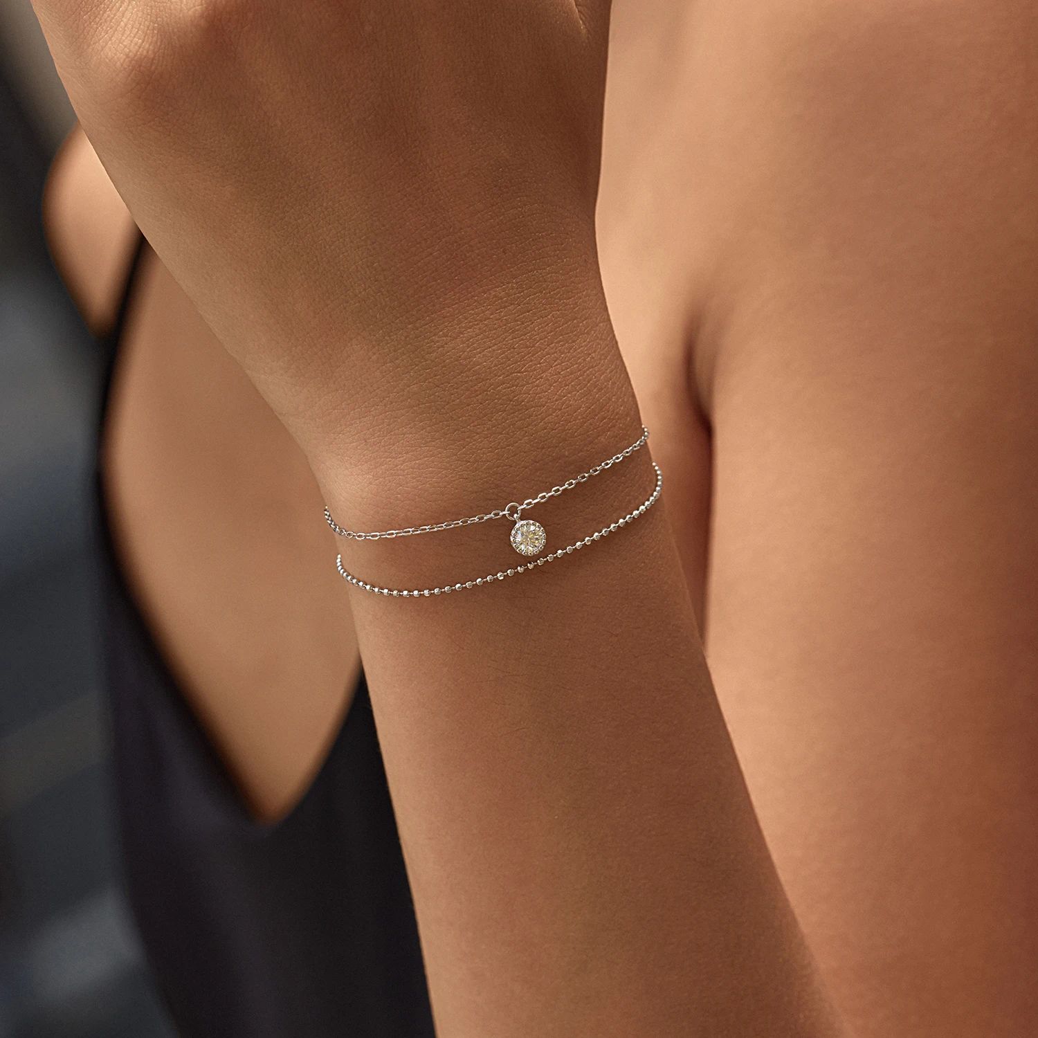 MODIAN 0.5CT Moissanite Bracelet 925 Sterling Silver Exquisite Shiny Pendant Multi-Layer Bracelet for Women Stackable Jewellery