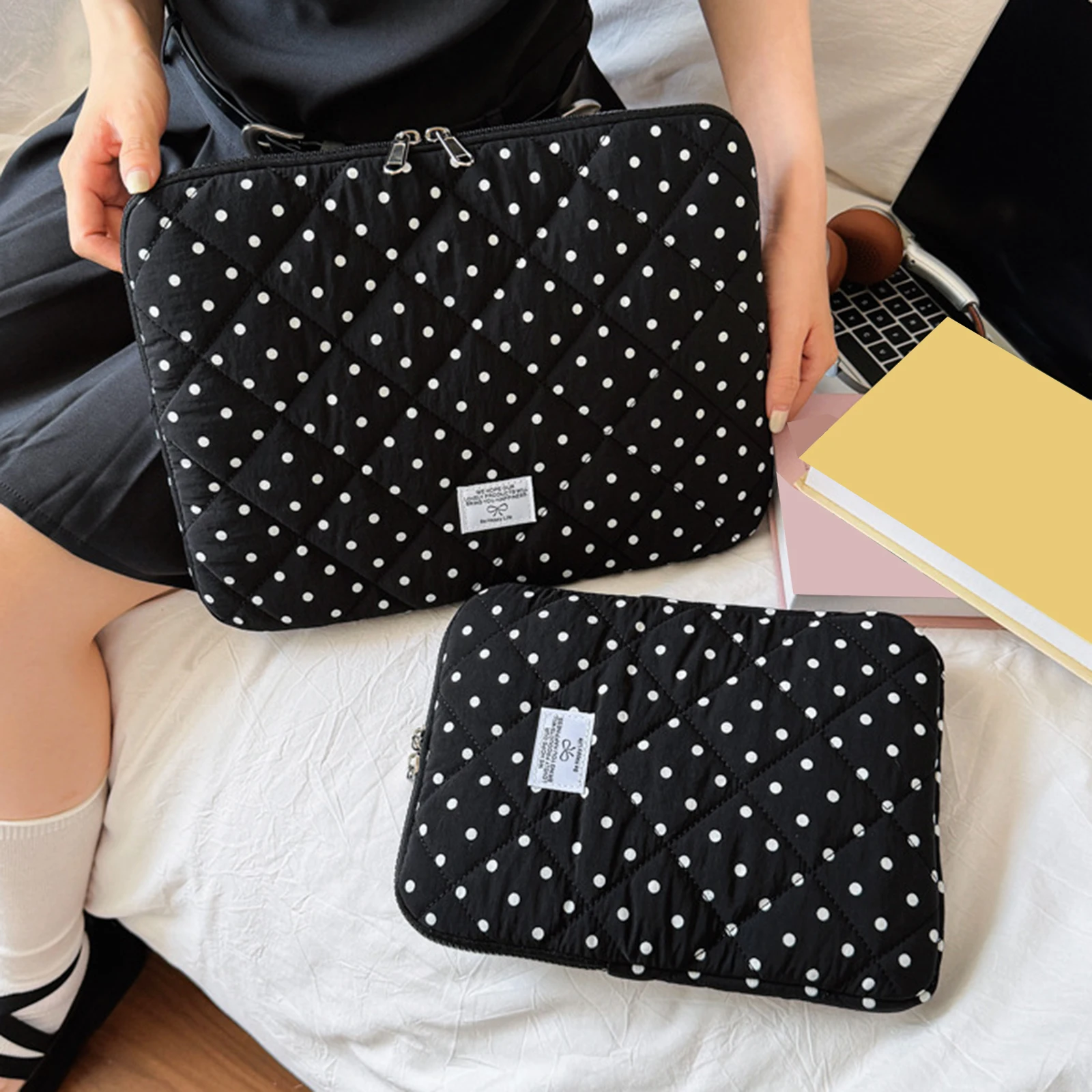 Polka Dot Puffy Laptop Sleeve 11/13/14 Inch Aesthetic Puffy Laptop Case Cute Girl Tablet Bag for Travel Work College Shop