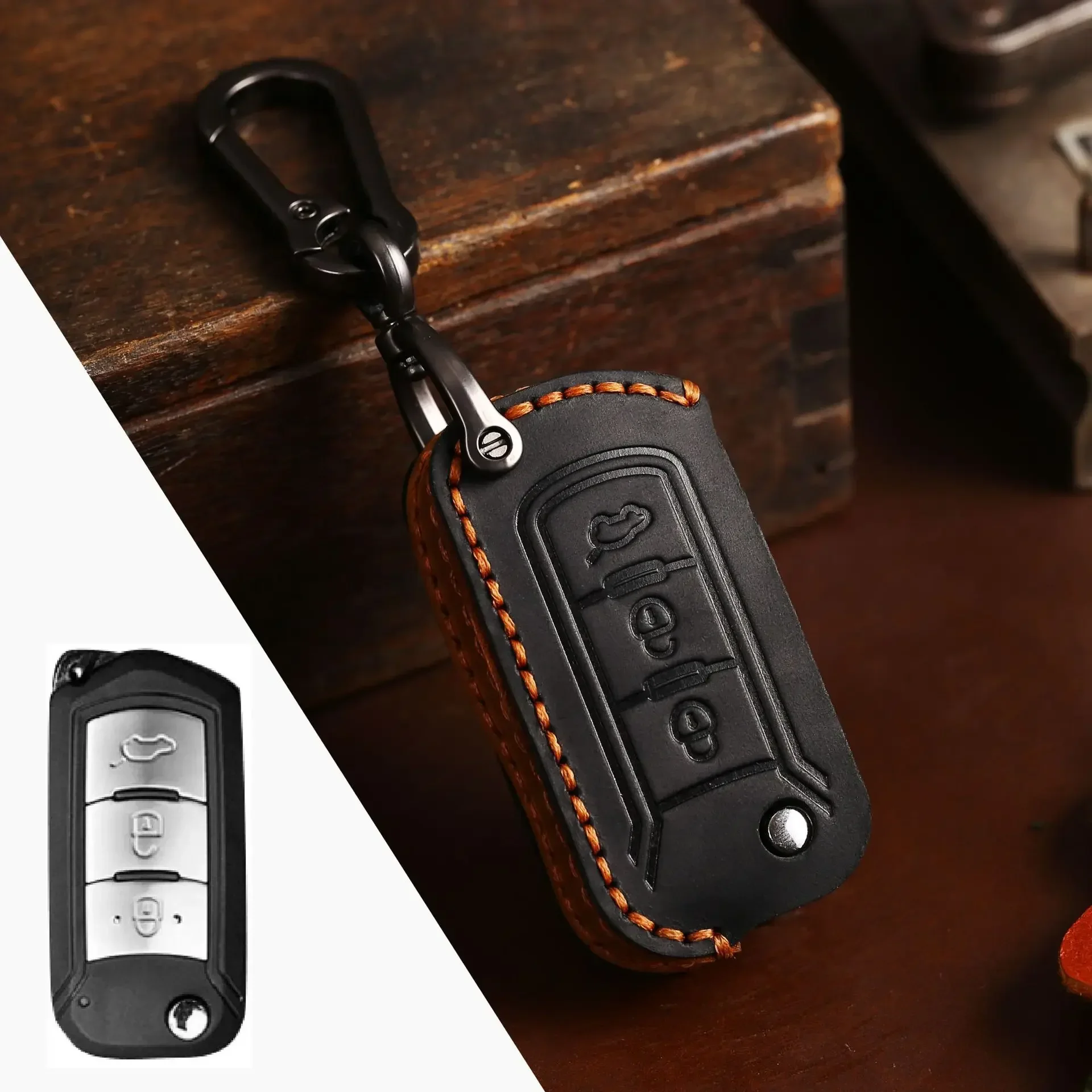 

1pc Leather Car Key Cover Case Remote Keyring Protective Bag For GAC Trumpchi GS4 GS5 GS6 Fob Protector Keychain