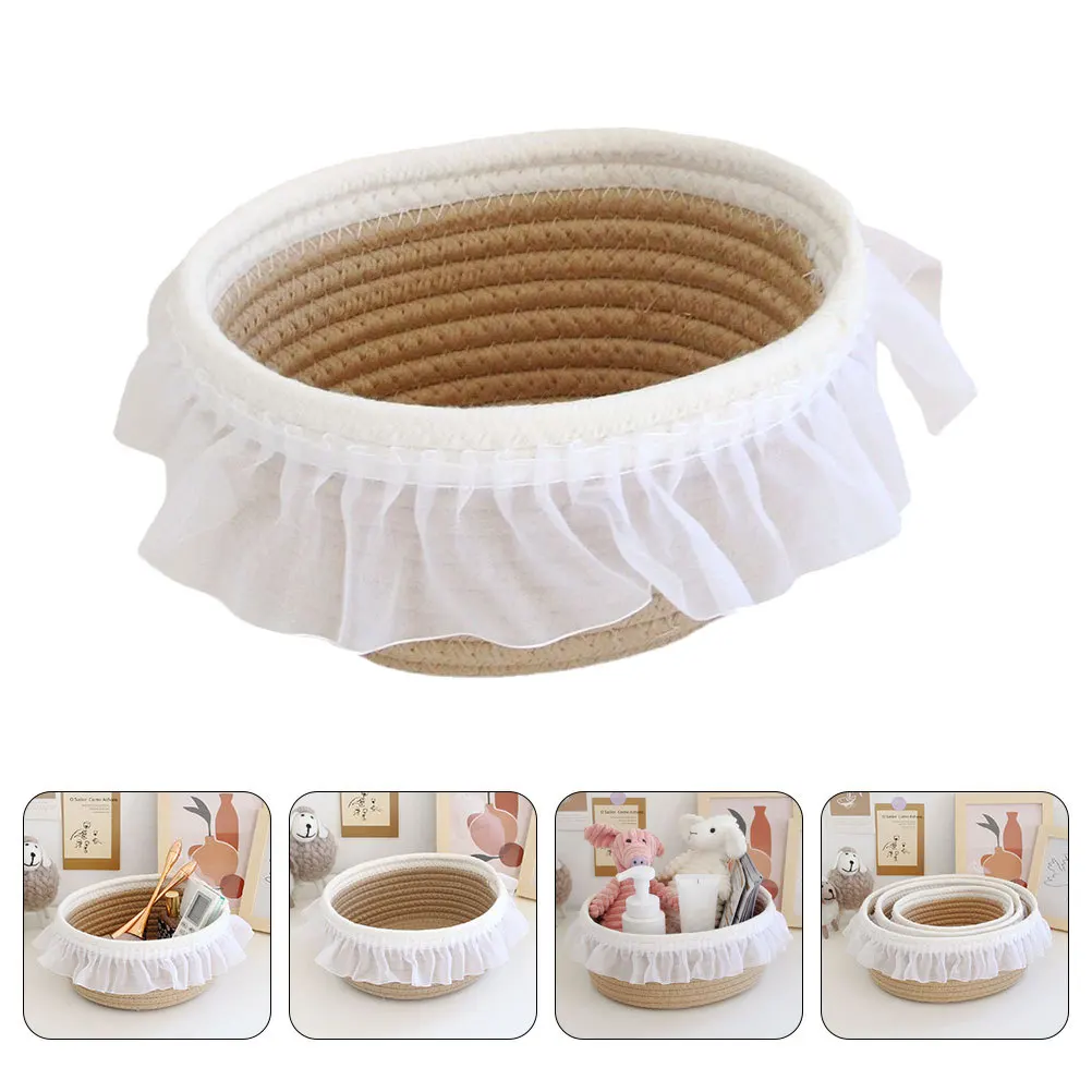 

Woven Storage Basket Cotton Rope Makeup Organizer Box For Bathroom Desktop Nursery Home Decor Small Basket Portable