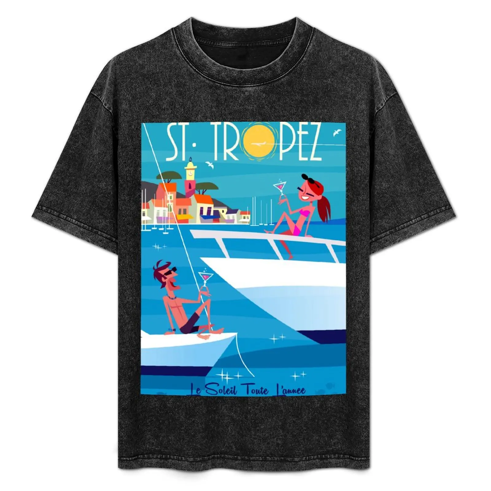 

St Tropez Poster T-Shirt Plus Size Simple Casual Top
