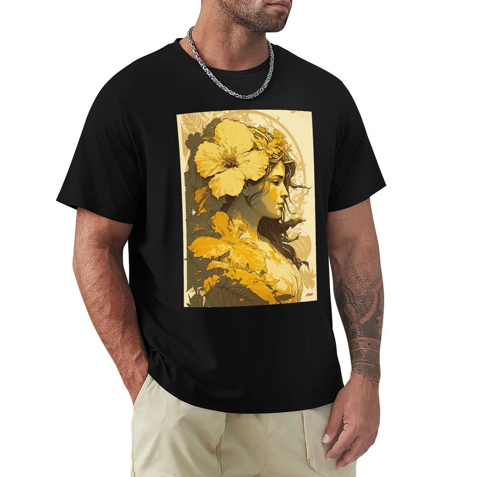 

Hawaiian Lady with Yellow Hibiscus T-Shirt summer 2025 Clothing sublime men tshirt