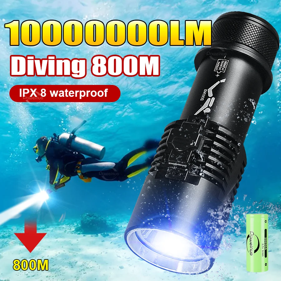 

Профессиональный светодиодный фонарик для дайвинга 1000000LM, сильный свет, подводный фонарь IPX8, водонепроницаемый фонарик для подводного плавания с ручной веревкой