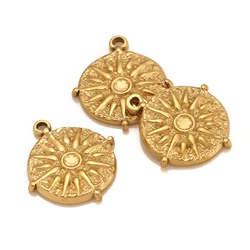 3pcs Stainless Steel 18K Gold PVD Plated Round Casting Accessories Sun Charm For DIY Necklace Earrings Pendant Jewelry Supplies