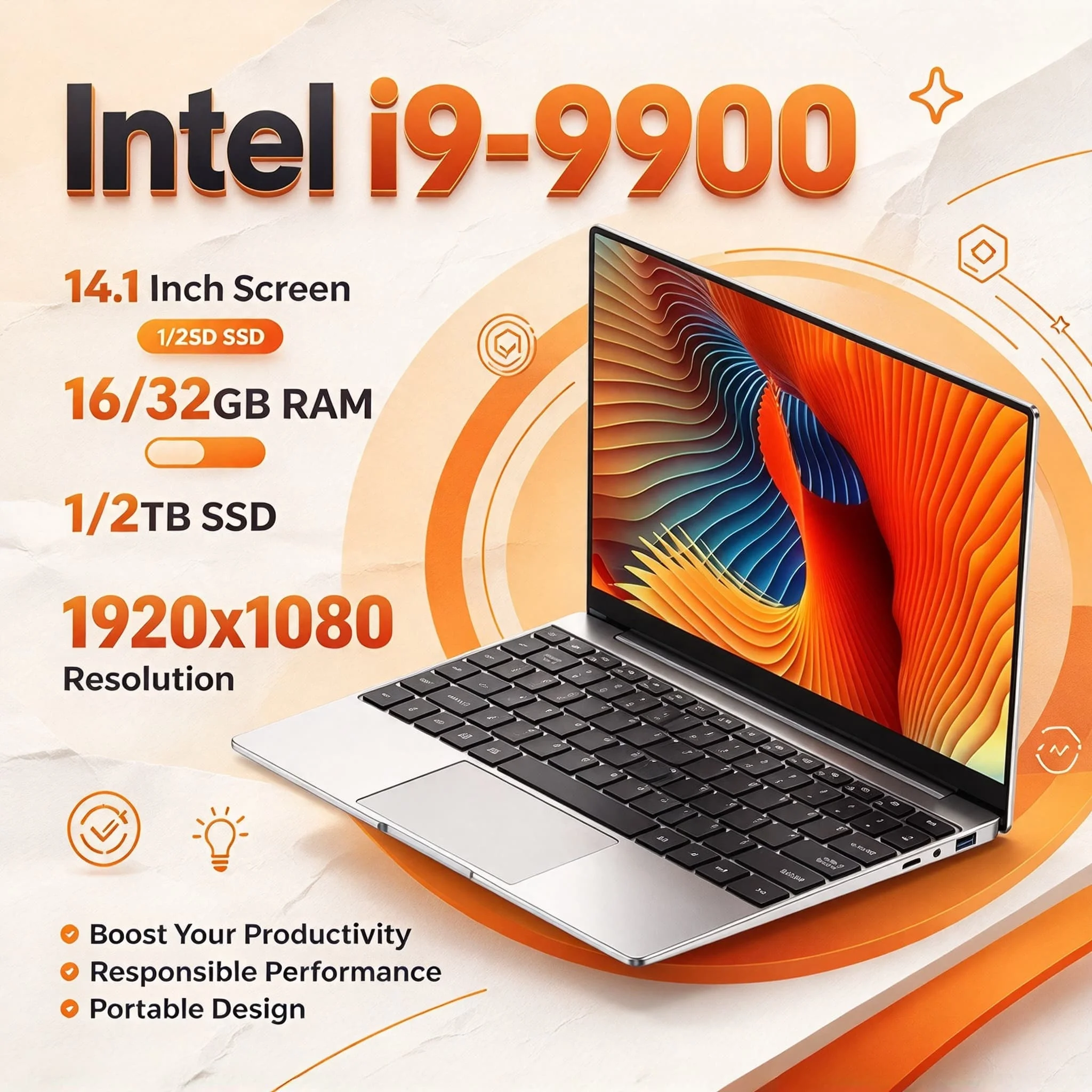 2026 Intel Core i9 9900 14.1 Inch Slim Laptop 32GB RAM 2TB NVMe SSD WiFi6 BT5.2 FHD Gaming Office Work Pro Max Speed
