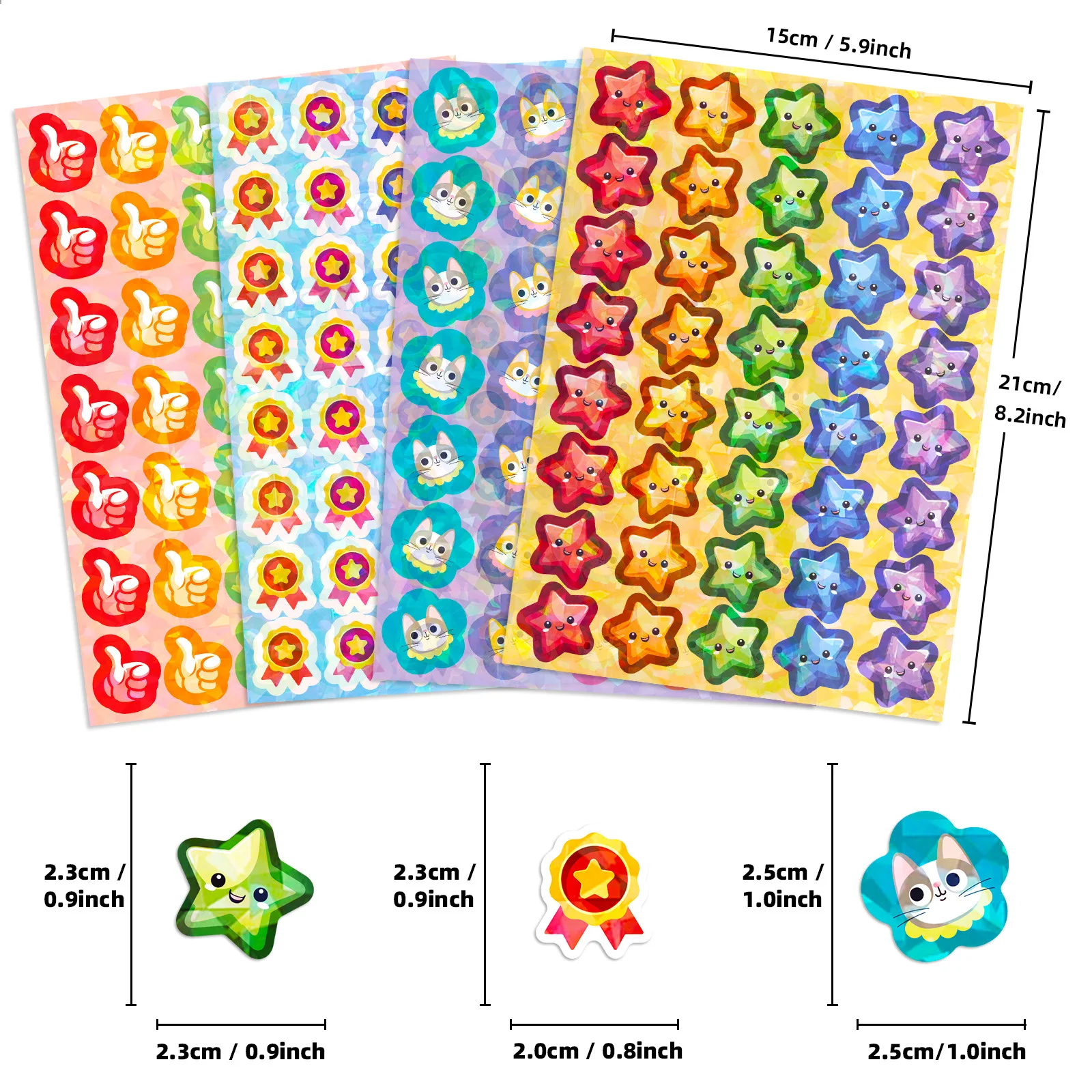 330pcs Children Laser Five Pointed Star Reward Stickers Cartoon Animal Medal Kindergarten Kids Praise Stickers Gifts