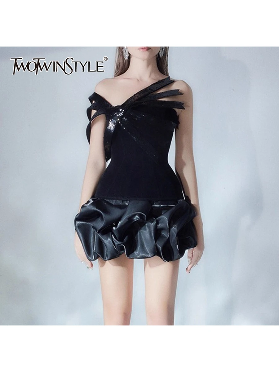 

TWOTWINSTYLE модные жилеты для похудения с блестками для женщин, туника без бретелек, без рукавов, темпераментный жилет, женская одежда, новинка