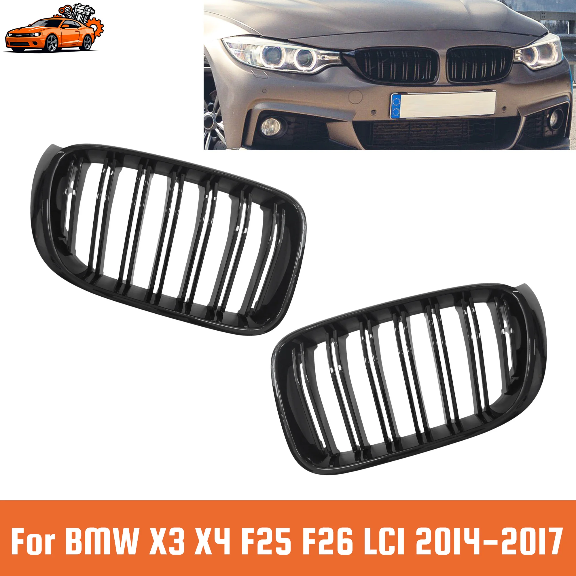 Kidney Grill For BMW X3 F25 X4 F26 SDrive20i XDrive20i XDrive28i XDrive30d XDrive35i 2014 2015 2016 2017 Car Upper Lower Grille
