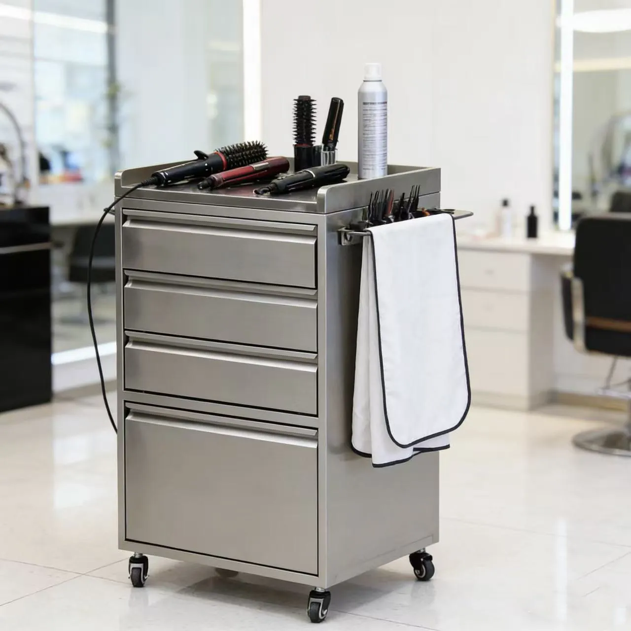 Stainless Steel Salon Trolley, Hair Styling Cart with Wheels, 6-Tier Storage Rack for Salons, Portable Beauty Tool Organizer