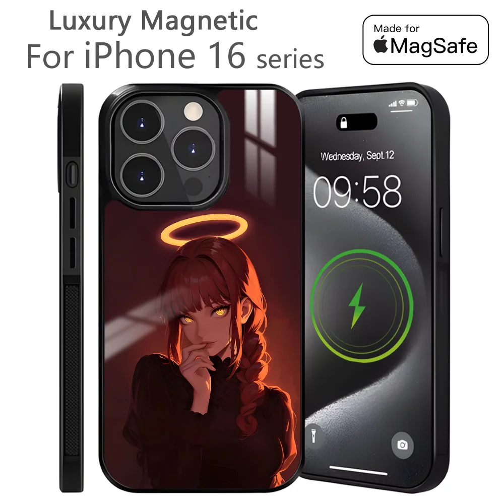 

MaKima Chainsaw Man Anime Phone Case For iPhone 16 15 14 13 12 11 Pro Max Plus Mini Magnetic Magsafe Wireless Charging Cover