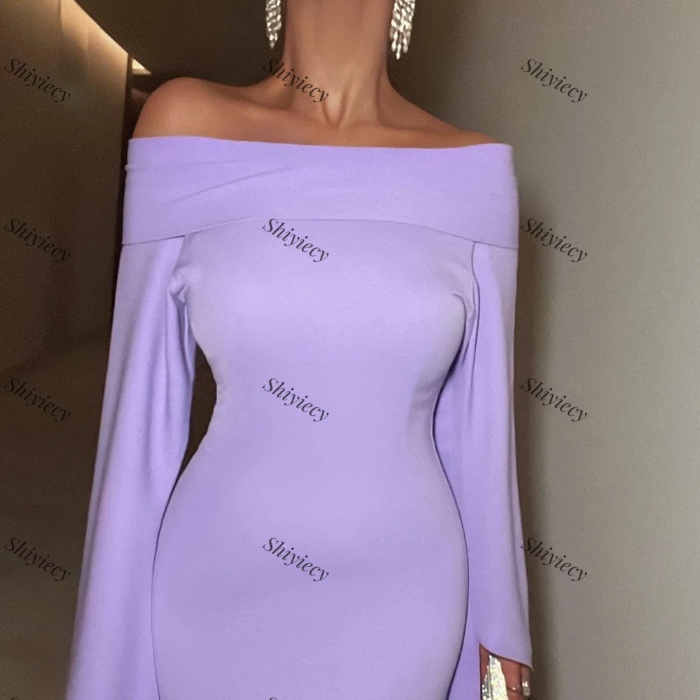 Simple Prom Dress Off the Shoulder Straight Pleats Long Sleeves Formal Evening Dress for Woman Saudi Arabia Robes De Soirée 2024