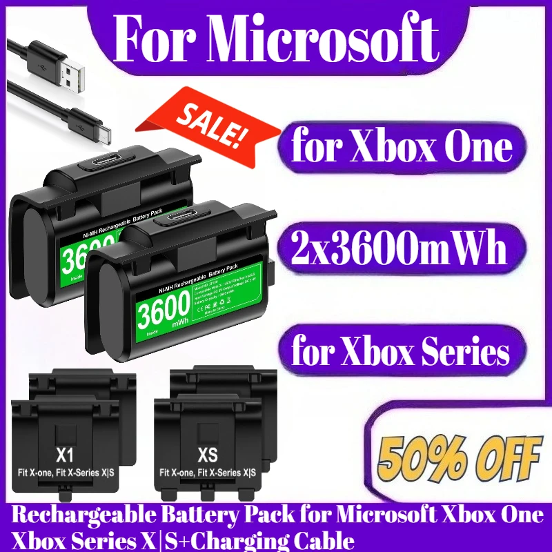 

2x3600mWh Rechargeable Battery Pack for Microsoft Xbox One Xbox Series X|S+Charging Cable